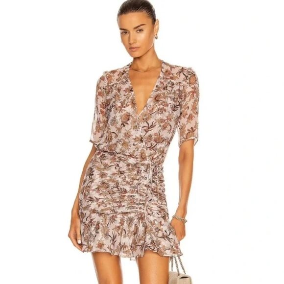 VERONICA BEARD Dakota Ruched Floral Silk Mini Dress Sz 2 - Picture 1 of 7
